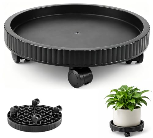 Support Plante à roulettes Réglable Ø40 cm, Plateau Roulant pour Pot de Fleurs avec Roues Pivotantes à 360°, Chariot Mobile pour Plantes Intérieur Extérieur, Déplacement Facile des Pots et Arbustes