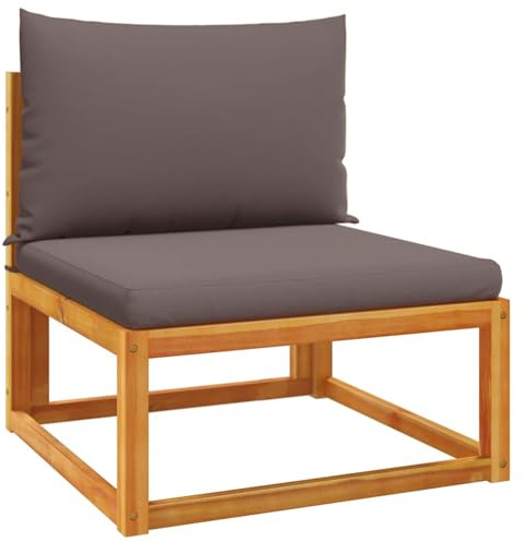 Fecpoo Garden Sofa Without Armrests with Cushions Solid Acacia Wood | Gray rope backrest, 110kg capacity, removable washable cover, 65x65x65cm, seat cushion 65x61.5x6cm, back cushion 65x41x15cm
