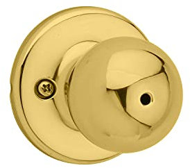 Kwikset Polo Türknauf für den Innenbereich, mit Schloss, Türgriff für Badezimmer und Schlafzimmer, poliertes Messing, schlüsselloser Drehverschluss
