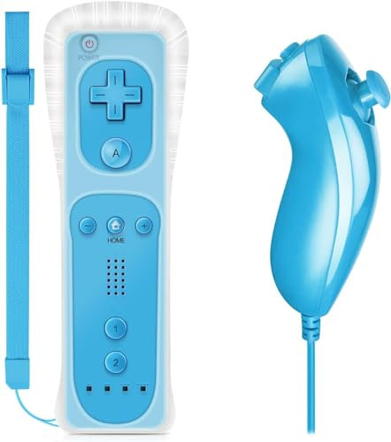 Pack Mando Wii Remote con Wiimotionplus Incorporado + Nunchuck Compatible Wii Azul