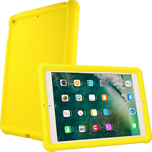 TECHGEAR Custodia Compatibile con Apple iPad 9.7 2018/2017 [6a/5a generazione] Cover Antiscivolo in Silicone Morbido e Resistente agli Urti con Pellicola, Idiale per Bambini o Ufficio [Giallo]