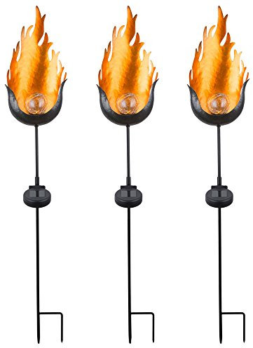etc-shop Solarleuchte Außenleuchten Steckleuchte Gartendeko, LED-Licht, IP44, Flammen-Effekt, H 93CM, 3er Set