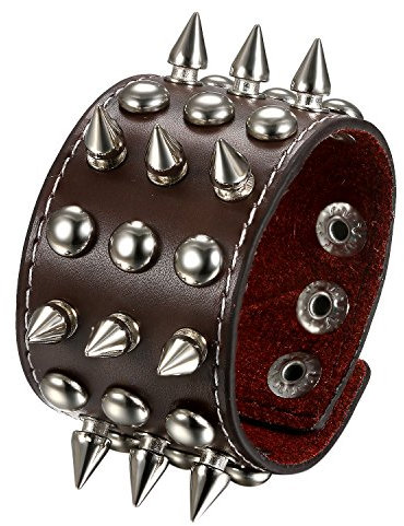 JewelryWe Punk Breit Lederarmband mit Nieten: Braun Geflochten Leder Armband mit Spike Killernieten Druckknopf Herren Verstellbar Gothic Biker Rock Manschette Armreif Nietenarmband Halloween Schmuck