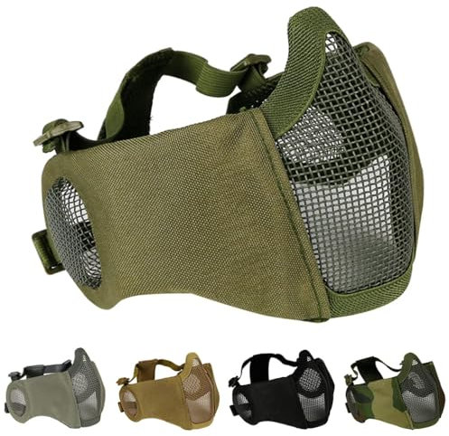 AOUTACC Airsoft Mesh Maske, Half Face Mesh Masken mit Gehörschutz für CS/Hunting/Paintball/Shooting-Grün