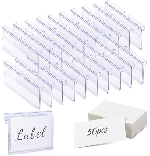 Meetory 50 PCS Clear Plastic Label Holders for Wire Shelf Retail Price Label Merchandise Sign Display Holder(6cm x 4cm)
