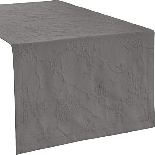 Erwin Müller Tischwäsche, Tischläufer mit Jaquardmuster, Serie Arnsberg anthrazit Größe 40x170 cm - Robustes Gewebe ist bügelleicht und Lange haltbar, mit hochwertigem Kuvertsaum