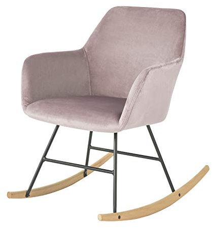 SoBuy FST68-P Schaukelsessel Schaukelstuhl Relax Stuhl Sessel aus Samt und Buche Pink Belastbarkeit: 150kg