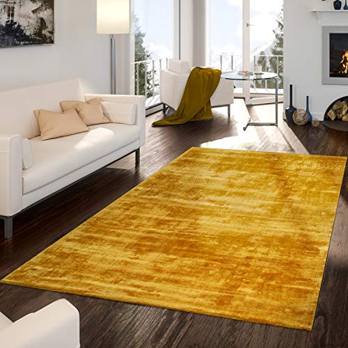 TT Home Teppich Handgetuftet Modern Qualität Edel Viskose Garn Schimmer Glanz Uni Gelb, Größe:160x230 cm