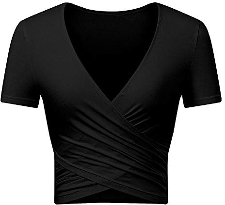 Uniquestyle T-Shirt Cache Coeur Femme Moulant T-Shirt Court Femmes Fitness et Musculation Exercice Yoga Chemise Sports Running Beauté Crop Top Sportswear Noire XL