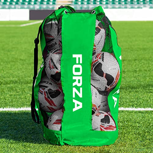 FORZA Premier Ball Carry Bag | Drawstring Football, Basketball, Netball & Volleyball Mesh Bag | 5 Colour Options - Heavy Duty Equipment Holdall | 12 Ball Capacity (Green)