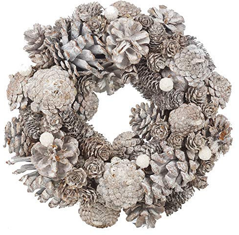 URBNLIVING Artificial Christmas Wreath, Resin Material Pinecone Leaves Berries Xmas Indoor Outdoor Ornament Display Item, 24-34cm, Multiple Colours (Natural, 34cm)