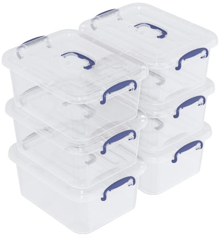 Tyminin 6 Packs Clear Plastic Storage Boxes with Clear Lids, Small Latch Bins, 8 Litre, T