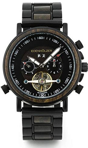 Edenhölzer Holzuhr Herren Armbanduhr Automatik Borneo Holzarmband Datumsanzeige