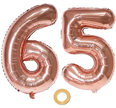 Luftballons Zahl 65 rosegold Nummer 65 Luftballon 65 Rosegold Folienballon 65. Geburtstag deko frauen, 32 Zoll Große Ballon Zahl 65 Riese Heliumfolie 65 jahre Geburtstag deko frau damen