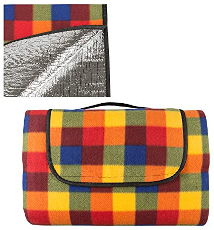 Idena 30230 - Picknick-Decke, ca. 150 x 195 cm groß, für 2 bis 4 Personen, wasserabweisende Unterseite, Oberseite mit Fleece, ideal für Camping, Picknick, Strand und auf Reisen