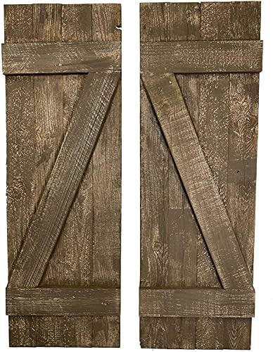 BARNWOODUSA Decorative Shutters Set of 2 Rustic Farmhouse Window Shutters with Traditional Barn Look Z Pattern Made from Reclaimed Wood Interior Country Style Decor Espresso Brown