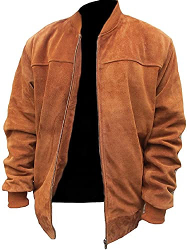 HiFacon - Giacca da uomo in pelle scamosciata, stile motociclista Racer Cafe Racer, stile retrò, vintage, motociclista, Marrone - Giacca in camoscio, XXXL