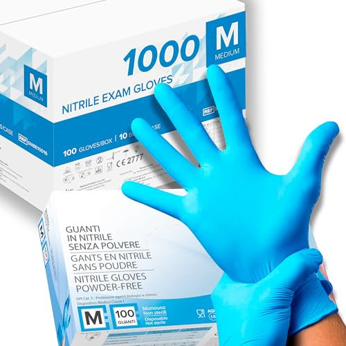 1000 guanti in Nitrile senza polvere, senza lattice, ipoallergenici, certificati CE conforme alla norma EN455 guanti per alimenti guanti medici monouso (Taglia M)