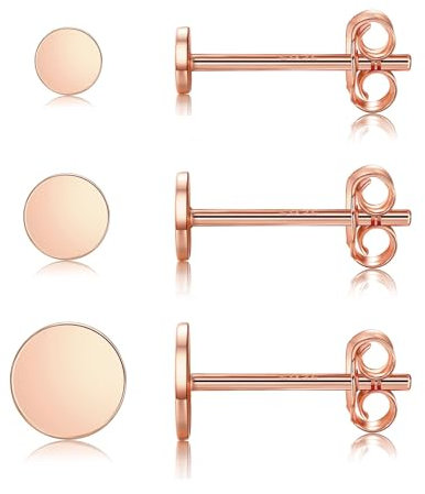 MASOP Sterling Silber Ohrring Rose Gold Set 3mm 4mm 5mm Rund Rosegold Ohrstecker für Damen Herren Mädchen