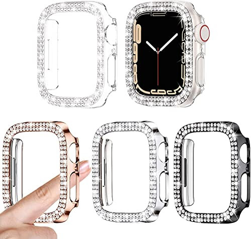 [4Pezzi] Kamita Diamante Custodia per Apple Watch Serie SE/6/5/4 44mm, Cover Protettiva [No Screen Protector], Glitter Bumper Case per iWatch6/iWatch5/iWatch4 (Trasparente+Argento+Nero+Oro rosa)