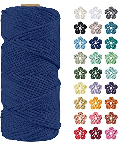 LEREATI Makramee Garn 4mm x 100m Dunkelblau Baumwollkordel Natur Baumwollseil Farbig Baumwollgarn, Macrame Cord 4mm für DIY Geflochten, Makramee Deko, Hängepflanze, Wandbehang, Vorhang