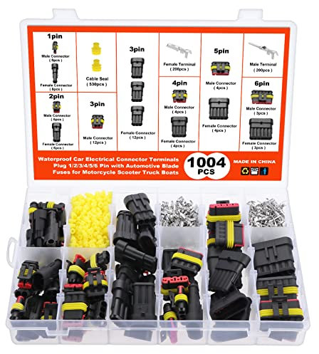 WiMas 1004 Pièces Connecteur Electrique Étanche, Connecteurs Électriques Étanches pour Voiture 1/2/3/4/5/6 Broches Imperméable à l'eau Connecteurs pour Moto Scooter Camion Bateaux