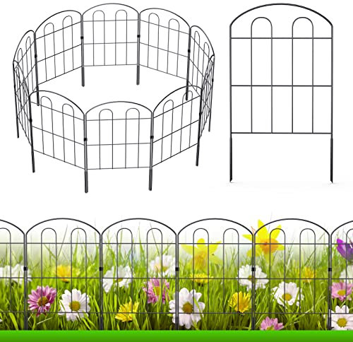 Clôture de jardin décorative d'extérieur - 61 cm x 9 m - Revêtement en métal antirouille - Bordure en fil de fer forgé pliable pour terrasse, parterres de fleurs, clôture pour animaux