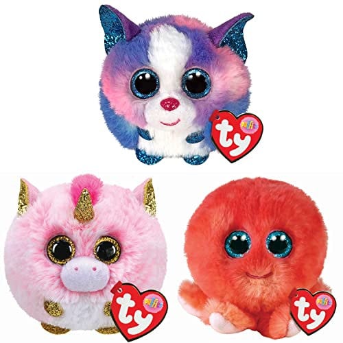 TY Puffies Fantasia, Cleo, Sheldon 3-Teiliges Set – Weiches Plüsch Bouncy Spielzeug für Kinder – Sammelbares Stofftier – Kuscheltier landet auf den Füßen – Weiche Plüschspielzeuge für Kinder
