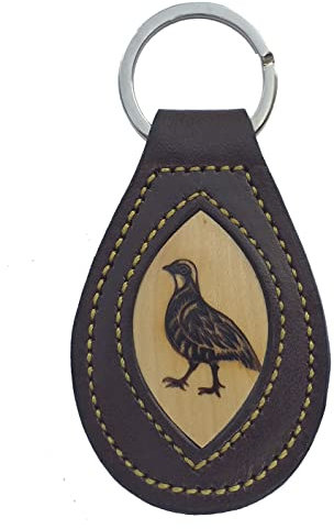 Tiendas LGP - Llavero de Cuero y Madera, con detalle de Perdiz, Artesanal, Caza