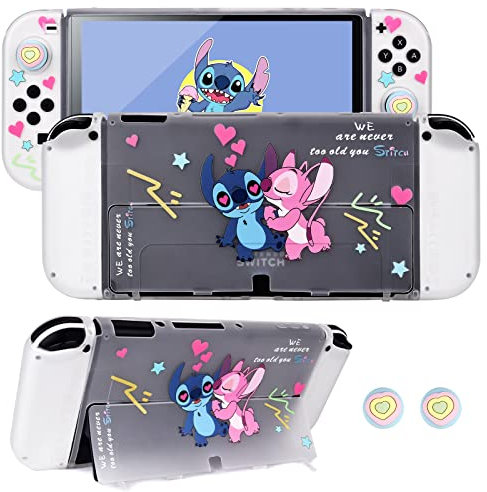 DLseego Housse de Protection Compatible avec la Switch OLED, étui Transparente avec 2 Poignées de Pouce pour Manette, Accessoires de Jeu - Translucide