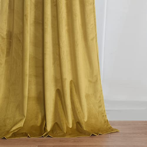 Roslynwood Gold Brown Velvet Curtains for Bedroom, Black Room Darkening Thermal Insulated Window Curtain Drapes for Living Room/Office/Apartment/Bathroom, W52 x L108, 2 Panels/Rod Pocket