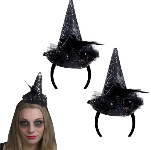 Ladies Mini Witch Hat on Headband Halloween Fancy Dress Accessory Hat Rose Evil Spell Caster Woman Witches Accessory