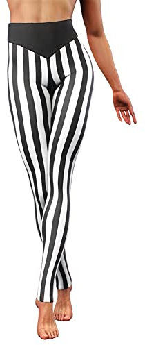 FYMNSI Damen Leggings Vertikal Gestreift Stretch Strumpfhose Leggins Streifen Lange Hosen Hohe Taille Dünne Dehnbar Schlank Hüfthose Yoga Lauf Fitness Workout Freizeit Hose Schwarz Streifen S