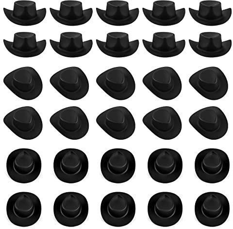 Cayway 30 Stück Mini Handwerk Hüte Miniatur Puppe Hüte Hut Klein Top Hüte Puppe Miniatur Hüte für Doll Dress Up Party Zubehör, Puppenhaus, Schwarz