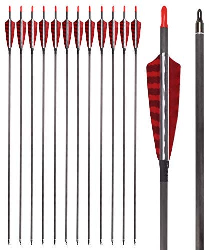 NIKA ARCHERY Reine Kohlenstoffpfeile 600 Wirbelsäulen Truthahn Federfletching-Einschraubpunkte auf die Jagd auf traditionelle Lange Bogenpfeile für Recurve Bug Comput Bogen abzielen