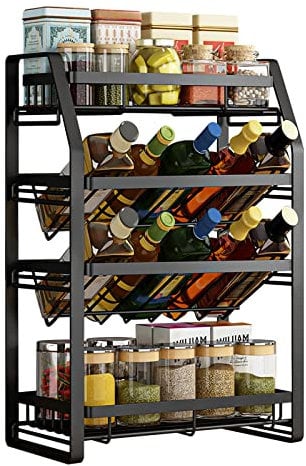 UISEBRT Gewürzregal 4 Entagen Metall Regal Küchen Organizer Stehend Gewürzständer Küchenregal Gewürzaufbewahrung für Aufbewahrung von Meisten Gewürzdosen