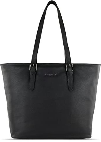bugatti Bella Shopper aus Leder, Damen-Schultertasche mit Laptopfach 13 in schwarz