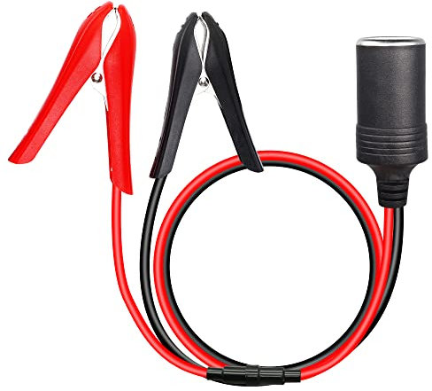 PNGKNYOCN Câble adaptateur de batterie avec pinces crocodiles vers allume-cigare, 18 AWG 12 V prise femelle vers pinces crocodiles avec fusible 10 A (0,6 m)