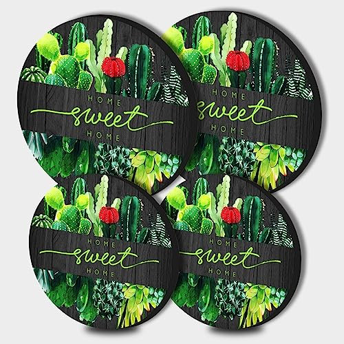 Tucocoo Elektroherd-Brennerabdeckungen, Aquarell-Kaktus-Sukkulenten-Set mit 4 runden Herdabdeckungen, 20 cm und 25 cm, Gasherd-Brennerabdeckungen, Metall-Herd-Brennerabdeckung, Moderne Herdplatte