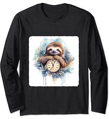 Faultier mit einer Uhr. Faultier neben einer Uhr, Geduld Langarmshirt