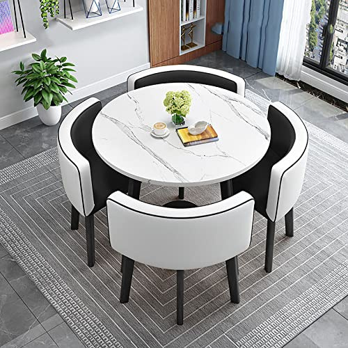 BIBZBKH Moderner, runder Esstisch und Stühle, 90 x 90 x 75 cm, platzsparend, Stoffstühle, Montage erforderlich, abwischbarer Stoff, vorsichtig um scharfe Kanten