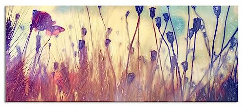 Pixxprint Glasbild Panorama, Wandbild aus Echtglas, Mohn im Weizenfeld, 100x40 cm, inkl. Aufhängung und Abstandshalter