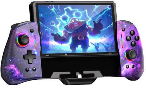 NexiGo Hall Effect Gripcon (Nessun Drift, Nessuna Deadzone) con Joystick a Effetto Hall per Switch/Switch OLED, Luce RGB Regolabile, giroscopio a 6 Assi, Turbo, Mappatura (Cosmic Nebula)