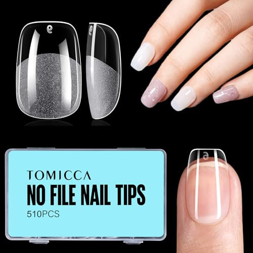 TOMICCA 510Pcs Short Square Gel Nail Tips - Half Matte Full Cover No-File Extensions | Pre-Buffed Traceless Fit, 12 Sizes Salon & Home DIY Kit