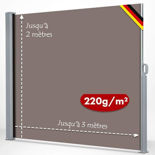 KARAT Store latéral - Store Extensible - Brise-Vue et Protection Contre Le Vent - pour Jardin, Balcon et terrasse - avec Support Mural (Marron, 180 x 300 cm)