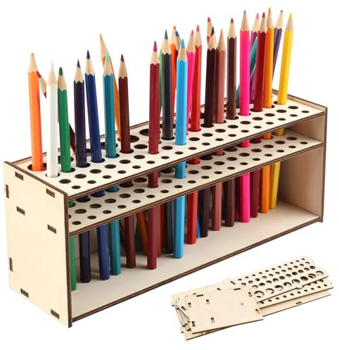 MXTIMWAN Pinselhalter Aus Holz - 67-Loch Schreibtisch Organizer, Make-Up Pinsel Ständer, Multifunktionaler Malen Halter