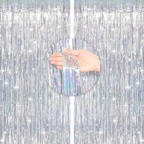 G2PLUS Glitzer Lamettavorhängen Silber, Metallic Lametta Vorhangs, 2 Stück Glitzernde Lametta-Vorhänge für Party, Lametta Dekovorhänge für Disco Silvester Silberhochzeit Party Dekoration