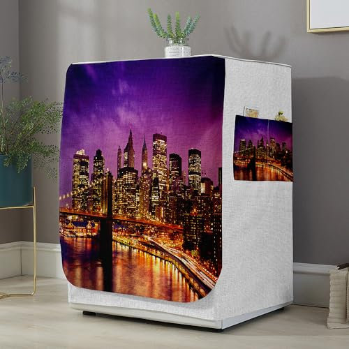 Highdi Funda de Lavadora Cubierta Exterior,Adapta a la Mayoría de Lavadoras y Secadoras de Carga Frontal Protector Solar a Prueba de Polvo (M Capacidad 8~10KG,Escena Nocturna de la Ciudad 6)