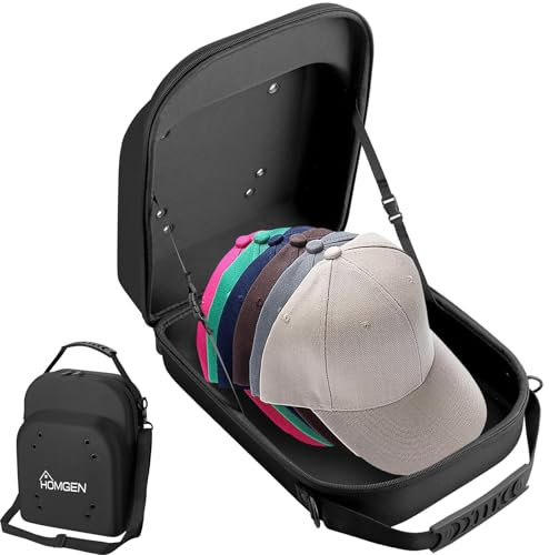HOMGEN Hat Travel Case Hard EVA Cap Bag with Carrying Handle and Adjustable Shoulder Strap Travel Case Cap Storage for Baseball Caps(12.2 * 9.5 * 5.5inches)