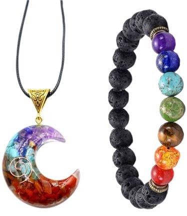 Floatdream 2 Stück Chakra Armband und Chakra Halskette, Halsketten für Frauen Kristalle Set, Geeignet für Männer und Frauen, Schönes Geschenk